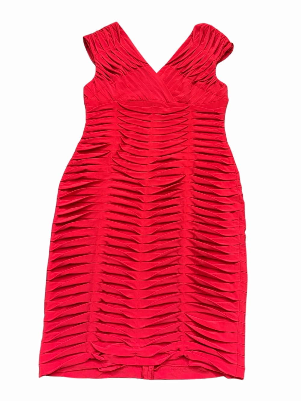 Adrianna Papell Vibrant Red Sleeveless Ruched V-Neck Midi Dress